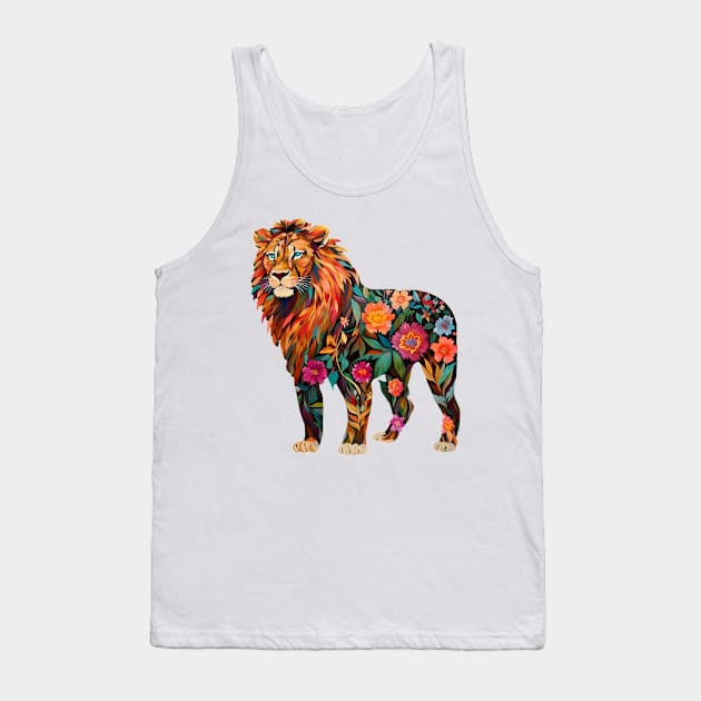 Abstract Floral Lion Silhouette Tank Top by Chromatic Fusion Studio